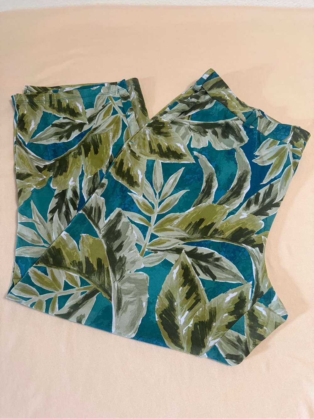 Susan Graver Tropical Leaf Print Pull On Leggings Pants 1XP